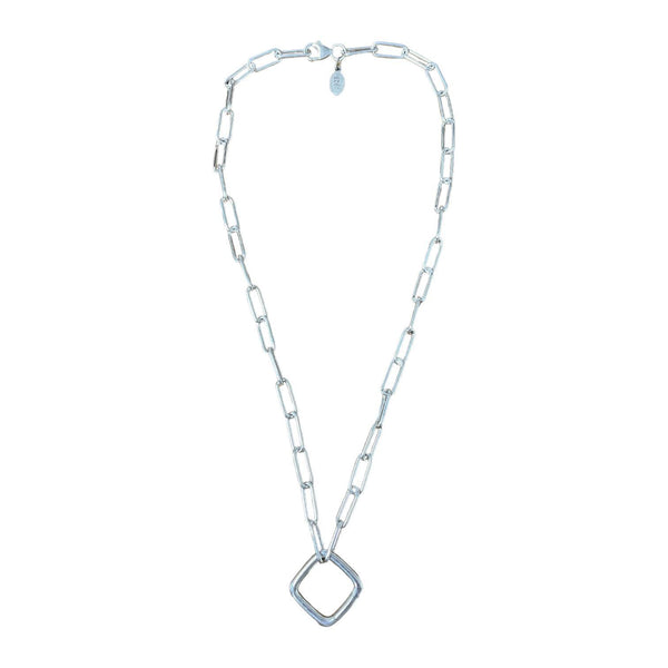 Large Paperclip Charm Necklace with Square Closure