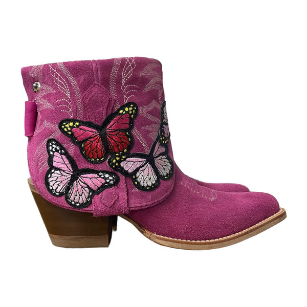 7 Bright Pink Rough Out & Butterfly Patches Canty Boots®
