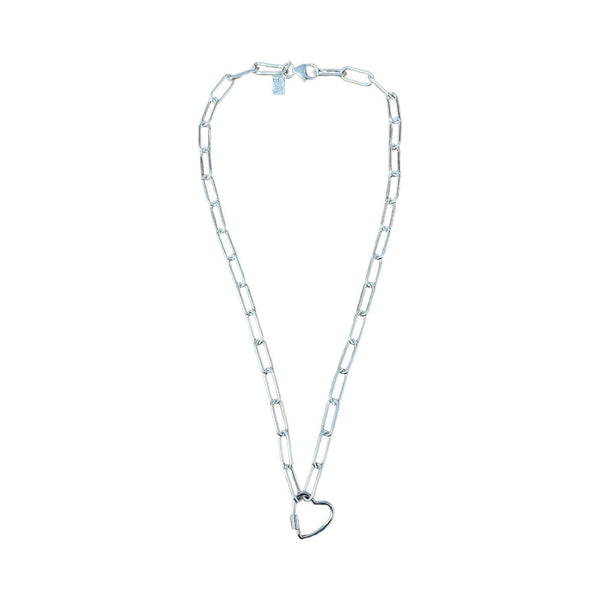Large Paperclip Charm Necklace with Heart Carabiner Closure