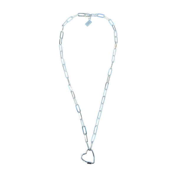 Small Paperclip Charm Necklace with Heart Carabiner Closure