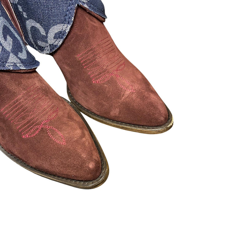 9 Deep Red Rough Out & Designer Denim Canty Boots®