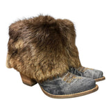 7.5 Black Denim Textile & Beaver Fur Canty Boots®