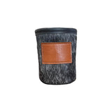 Cowhide Can Koozie with Customizable Leather Patch