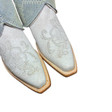 7.5 White Floral Embroidered & Designer Denim Canty Boots®