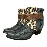 7.5 Embroidered Black & Leopard Hair-on Hide Canty Boots®