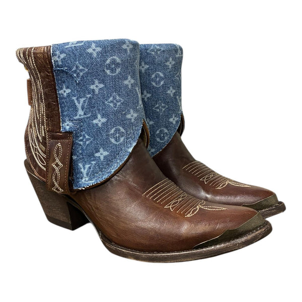 8 Embroidered Brown & Designer Denim Canty Boots®