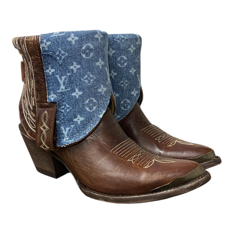 8 Embroidered Brown & Designer Denim Canty Boots®