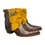 8.5 Brown & Pressed Floral Leather Canty Boots® with Turquoise Rose Concho