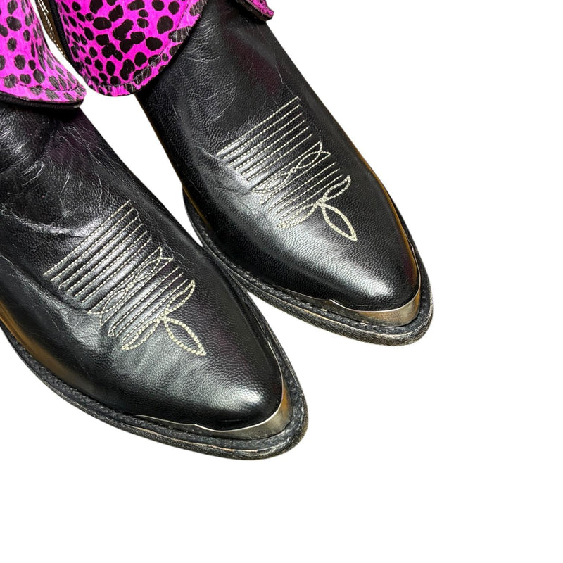 9.5 Black & Pink Leopard Hair-on Hide Canty Boots®