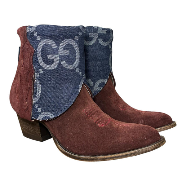 9 Deep Red Rough Out & Designer Denim Canty Boots®