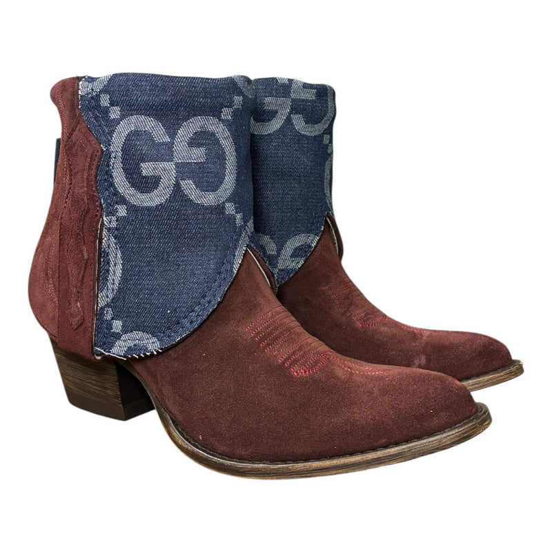 9 Deep Red Rough Out & Designer Denim Canty Boots®
