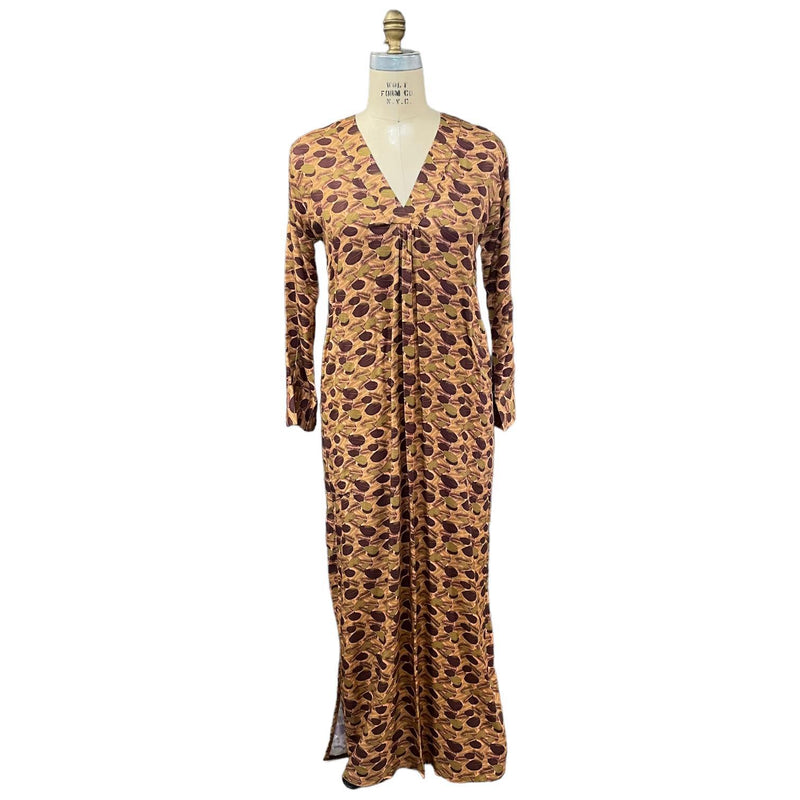 brown leaf dress Somewhere Out There Brown Leaf Print Midi Dress, Large - The Mint Julep Boutique
