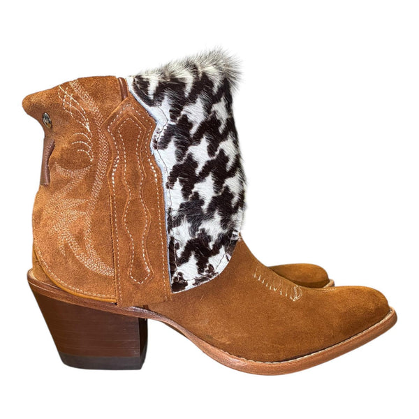 7 Brown Rough Out & Houndstooth Hair-on Hide Canty Boots®