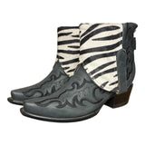 7 Embroidered Black & Zebra Striped Hair-on Hide Canty Boots®