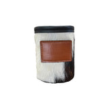 Cowhide Can Koozie with Customizable Leather Patch