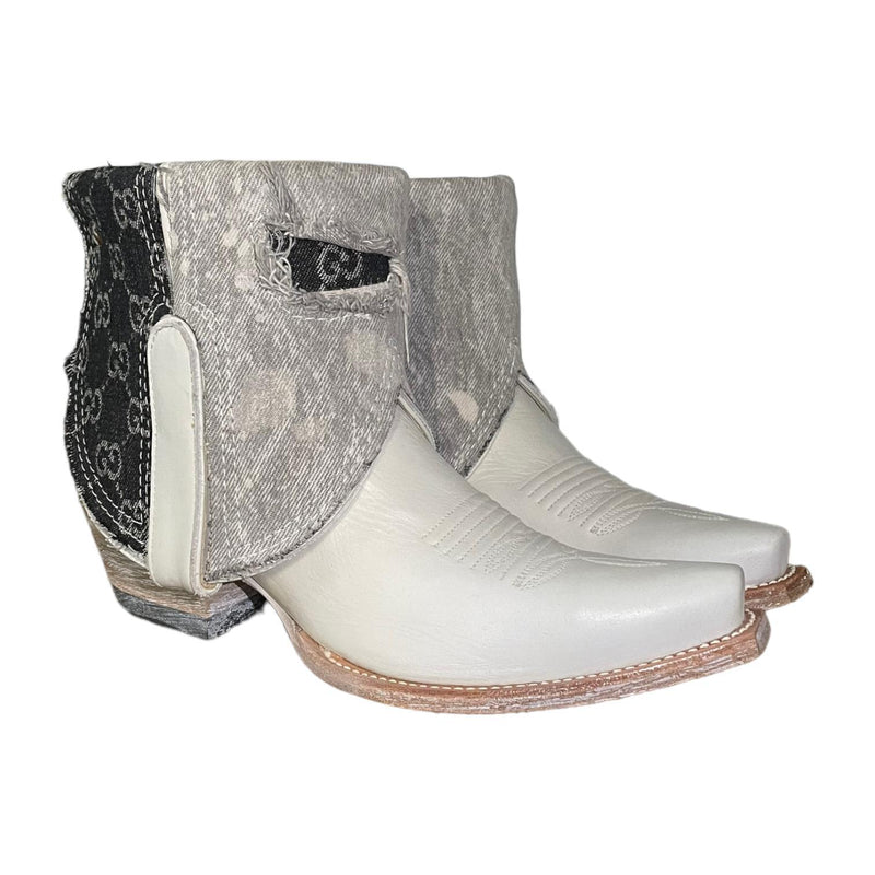 6.5 White & Layered Designer Denim Canty Boots®