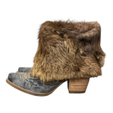 7.5 Black Denim Textile & Beaver Fur Canty Boots®