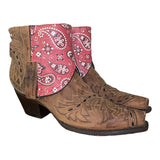 8 Embroidered Brown & Light Red Bandana Print Canty Boots®