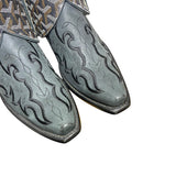 9.5 Embroidered Black & Designer Canty Boots® with White Buffalo Concho