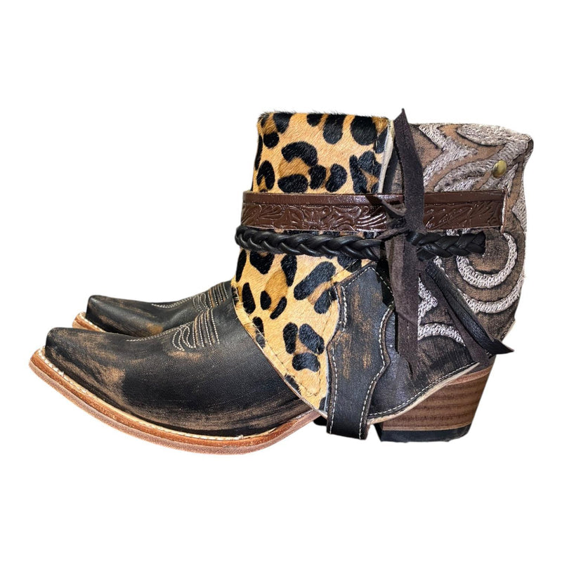 7.5 Embroidered Brown & Leopard Hair-on Hide Canty Boots®