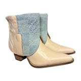 10 Pale Pink & Designer Denim Stacked Heel Canty Boots®