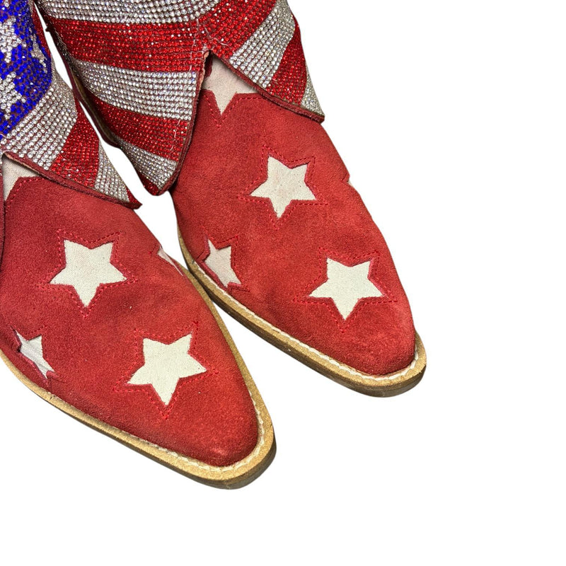 9 Red Rough Out & Stars with American Flag Crystals Canty Boots®
