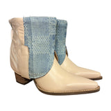 9.5 Pale Pink & Designer Denim Stacked Heel Canty Boots®