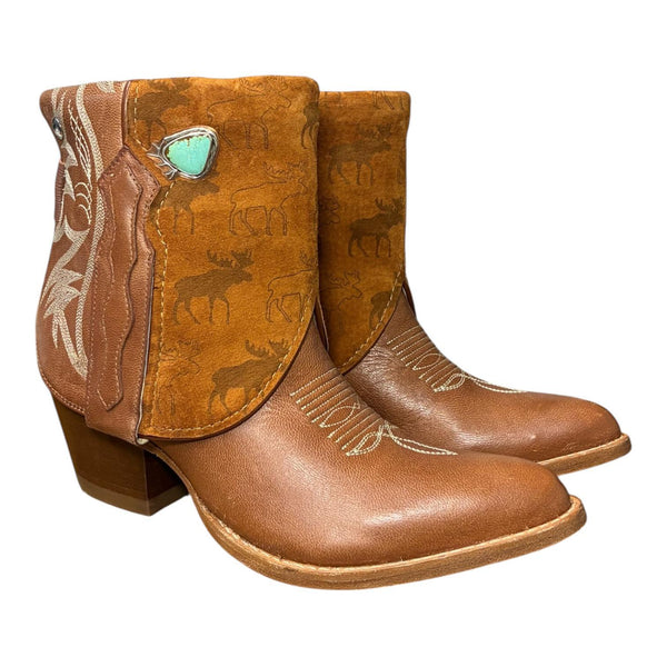 7 Brown & Moose Printed Leather Canty Boots® with Turquoise Concho