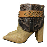 7.5 Brown & Gold Crystals Stacked Heel Canty Boots®