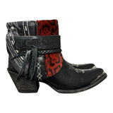 8.5 Embroidered Black & Red Leopard Hair-on Hide Canty Boots®