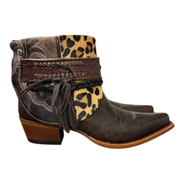 9.5 Embroidered Brown & Leopard Hair-on Hide Canty Boots®