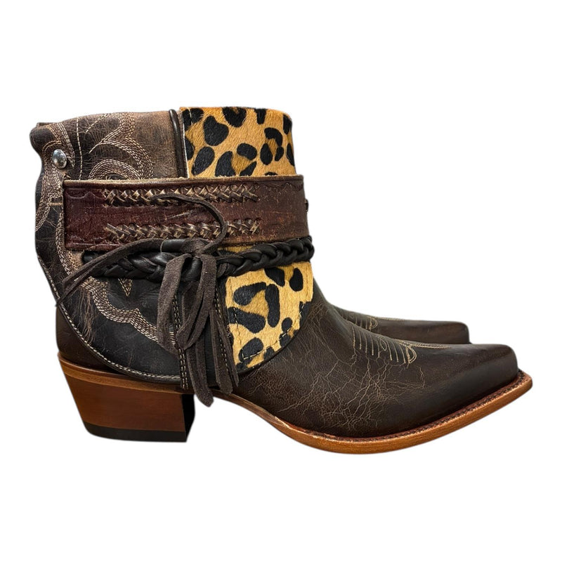9.5 Embroidered Brown & Leopard Hair-on Hide Canty Boots®