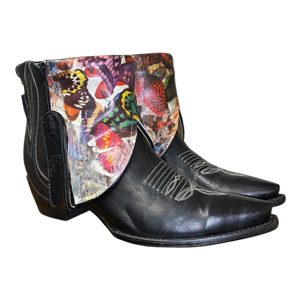 8.5 Black & Butterfly Printed Hair-on Hide Canty Boots®