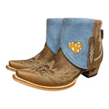 11 Embroidered Brown & Blue Leather Canty Boots® with Heart Inlay