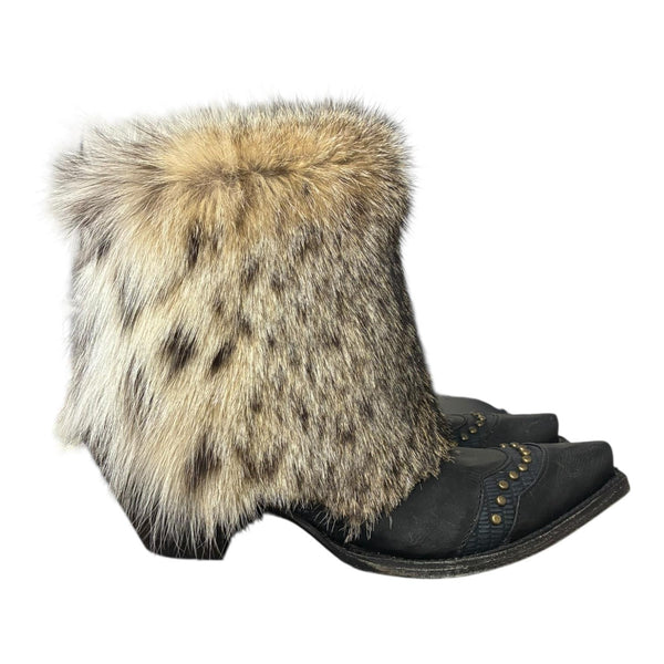 8 Studded Black & Bobcat Fur Canty Boots®