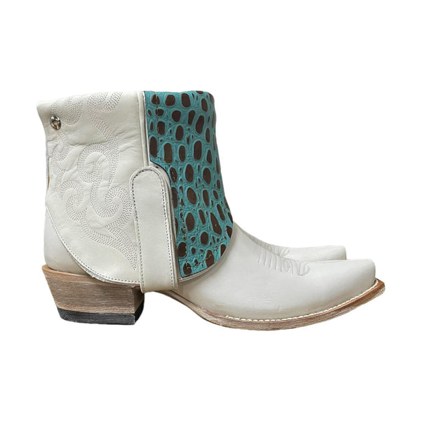 8 White & Teal Canty Boots® with Turquoise Concho