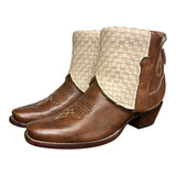 9.5 Brown & Beige Woven Leather Canty Boots®