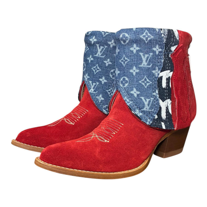 8.5 Red Rough Out & Layered Designer Denim Canty Boots®