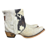7 Embroidered White & Cowhide Printed Leather Canty Boots®