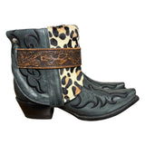7.5 Embroidered Black & Leopard Hair-on Hide Canty Boots®