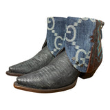8.5 Two Toned Exotic & Designer Denim Canty Boots® with Silver Stars