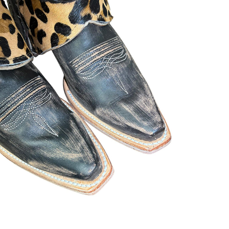7.5 Embroidered Brown & Leopard Hair-on Hide Canty Boots®