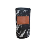 Cowhide Skinny Can Koozie with Customizable Leather Patch