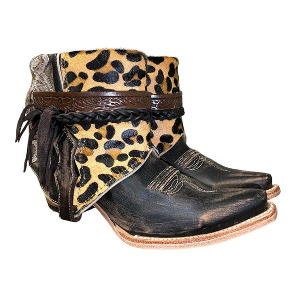 7.5 Embroidered Brown & Leopard Hair-on Hide Canty Boots®
