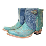 7 Embroidered Turquoise & Designer Denim Canty Boots® with Turquoise Concho