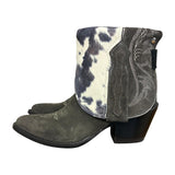 7.5 Charcoal Rough Out & Cowhide Printed Leather Canty Boots® with Silver Concho