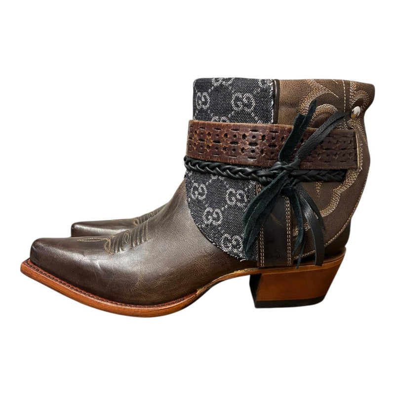 8.5 Embroidered Brown & Designer Denim Canty Boots®