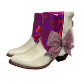 8.5 Cream & Pink Holo with Pink Crystal Bows Canty Boots®