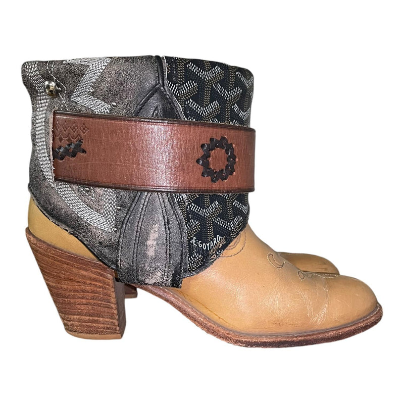 8 Tan & Black with Designer Stacked Heel Canty Boots®