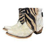 6.5 Embroidered White & Zebra Striped Hair-on Hide Canty Boots®